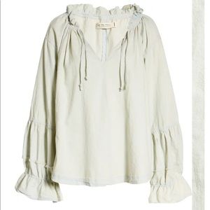 FREE PEOPLE Denim tie neck top